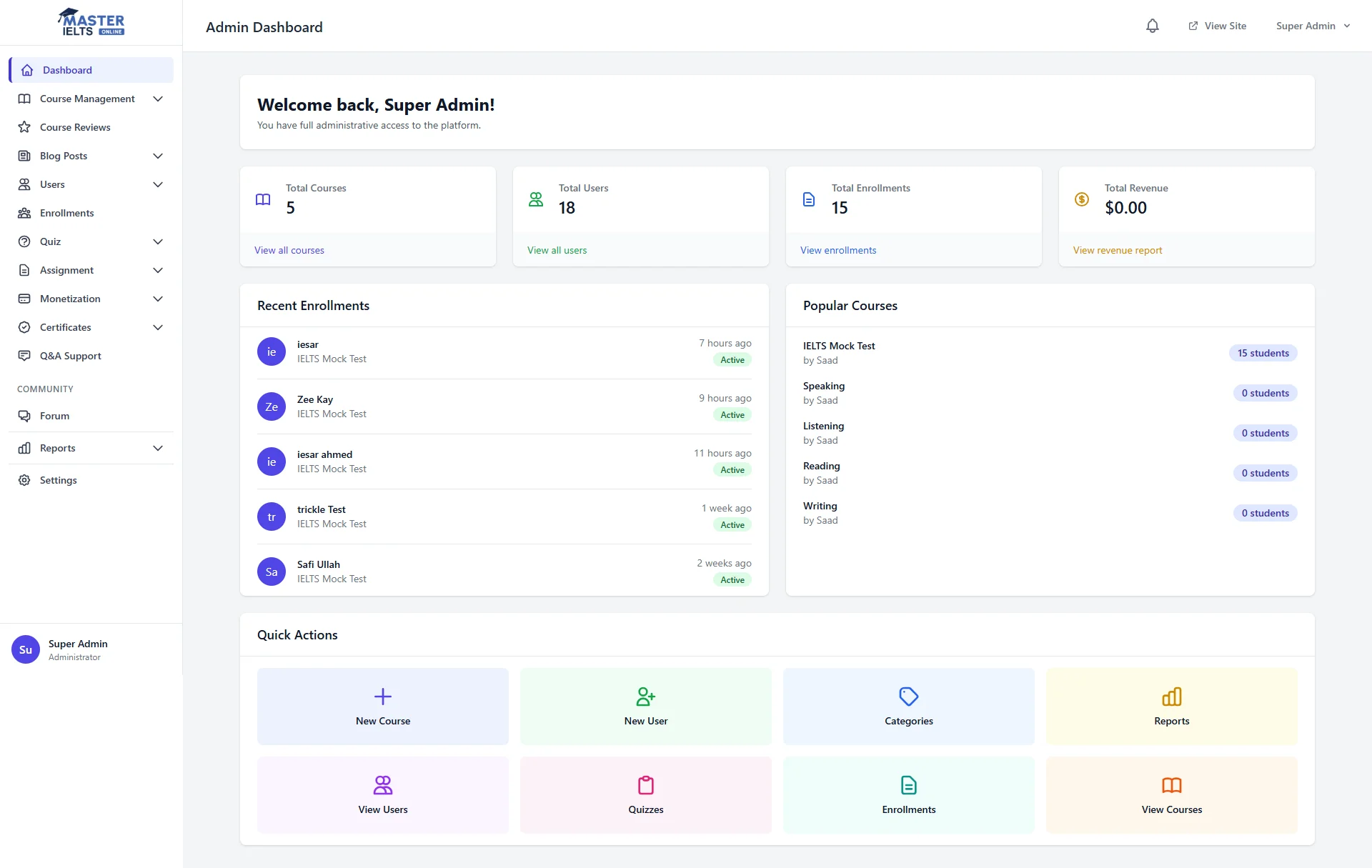 MasterIELTS Student Dashboard Workspace